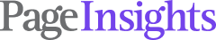 Logo di Page Insights con testo grigio e viola su sfondo trasparente.