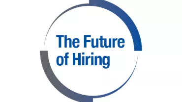 Logo con testo 'The Future of Hiring' in cerchio blu.