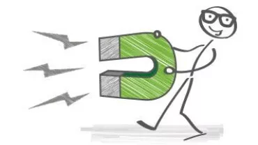 Disegno di un personaggio con un grande magnete verde