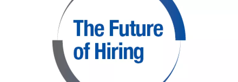 Logo con testo 'The Future of Hiring' in cerchio blu.