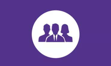 Icona di tre persone su sfondo viola.